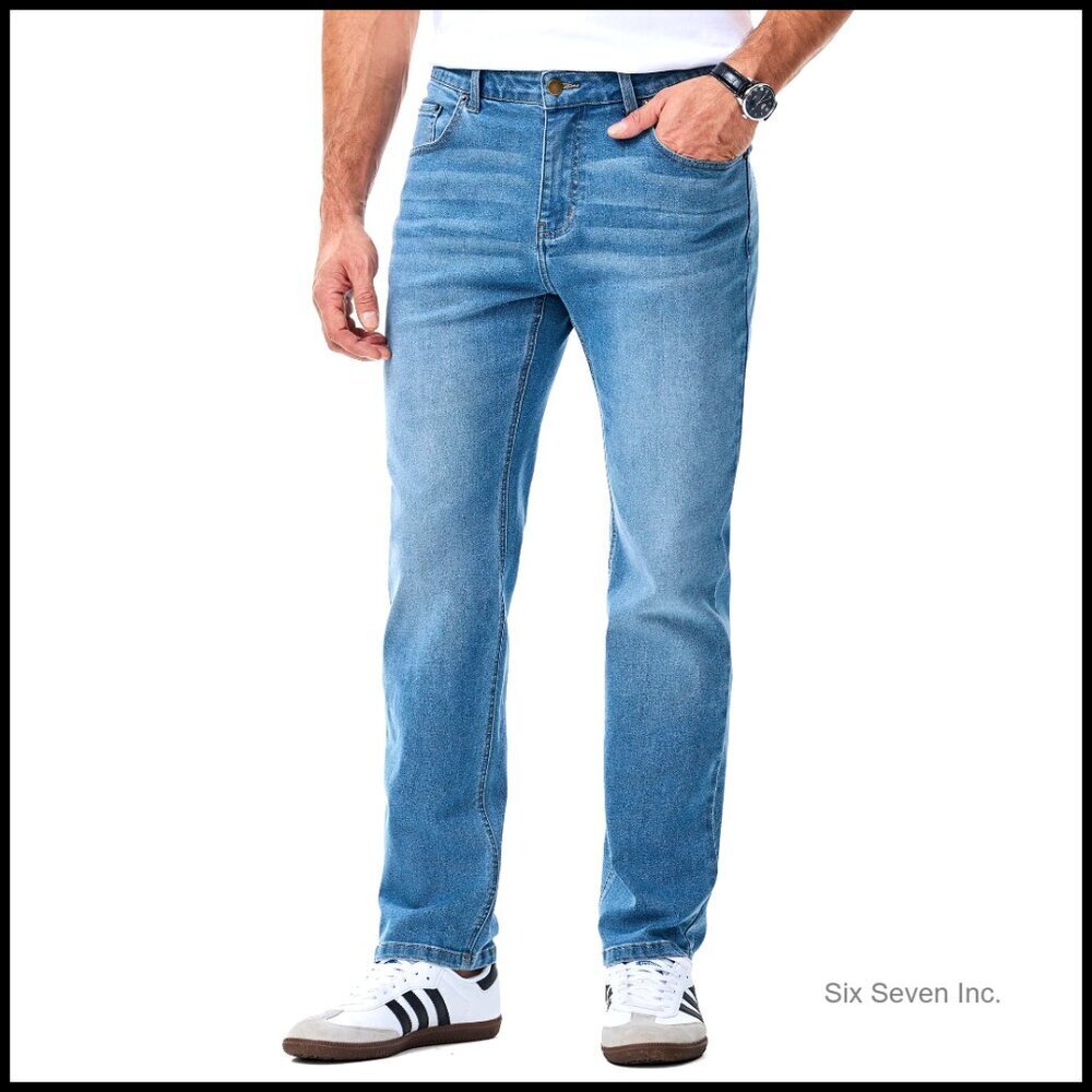 Men's Regular Fit Straight Leg Stretch Denim Jeans Classic Casual Pants